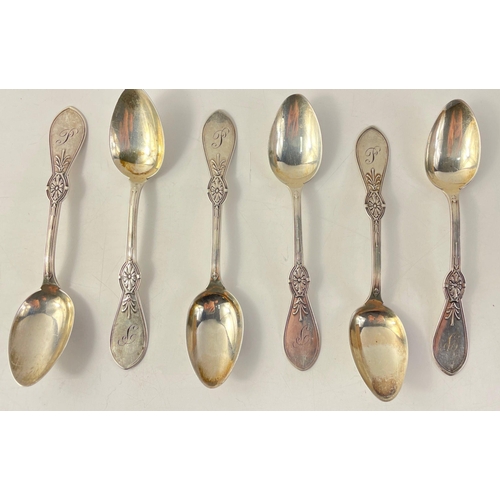 193 - A set of SIX SILVER Sterling stamped teaspoons with monogram P on each handle -weight 132g approx#19... 