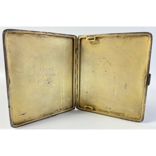 200 - A silver hallmarked cigarette case Birmingham 1933, inscribed to interior, by William Neil, weight 1... 