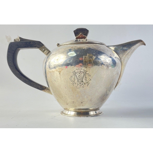 201 - A three piece SILVER HALLMARKED (maker stamped NRGP) 1939 tea set to include matching sugar bowl 193... 