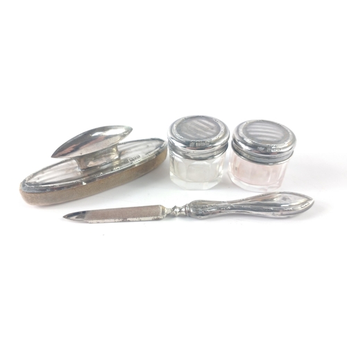 207 - A collection of Vintage Hallmarked SILVER items to include a nail buffer, two small silver lidded po... 