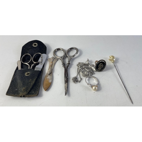 208 - A small mixed lot to include a pair of silver hallmarked nail scissors, Birmingham 1912, weight 14.2... 