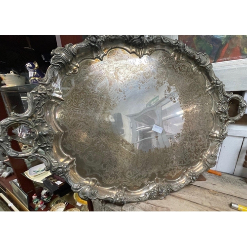 218 - A HUGE VINTAGE SILVER PLATED twin handled serving tray - this tray weighs a 'tonne!' - dimensions 78... 