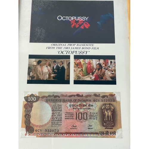 296 - JAMES BOND 007 OCTOPUSSY Indian banknote framed film prop with COA. An unusual genuine film prop wel... 