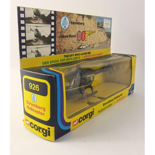 302 - CORGI James Bond 926STROMBERG HELICOPTER in box. Light wear and old price sticker on box but the mod... 