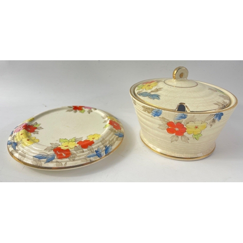 334 - VINTAGE PRETTY POSEY pattern PHOENIX WARE lidded conserve pot and raised dish in a lovely colourful ... 