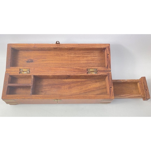 406 - A LOVELY QUALITY hardwood box with brass fittings and a concealed 'SECRET' drawer - dimensions 27cm ... 