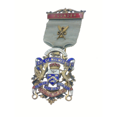 56 - MASONIC interest.   Lodge 4919 EARL OF MALMESBURY Spencer jewel hallmarked silver 1928 London, gross... 