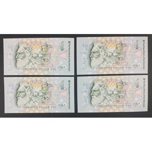 6 - A group of four ROYAL BANK OF SCOTLAND One Pound banknotes. Consists of two sequential pairs of ALEX... 