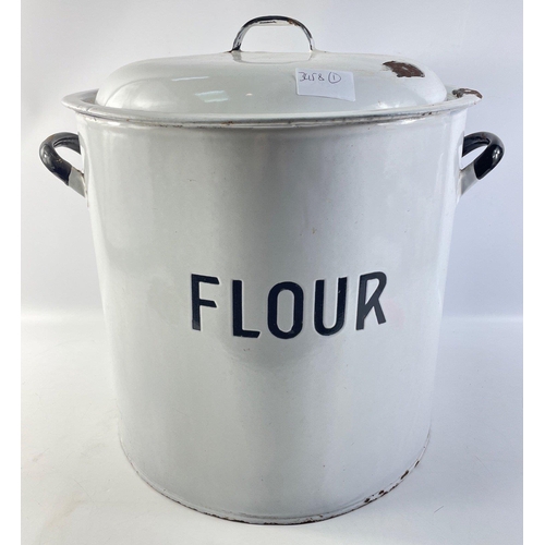 661 - A large ANTIQUE white enamelled FLOUR bin - dimensions 38cm tall x 35cm diameter approx#662