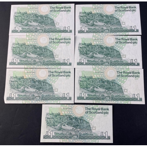 9 - A group of seven mixed 1996 ROYAL BANK OF SCOTLAND One Pound banknotes. Includes a sequential run of... 