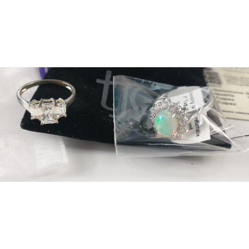 92 - A collection of silver jewellery to include from TJC a ring stamped 925 set with clear stones and ce... 