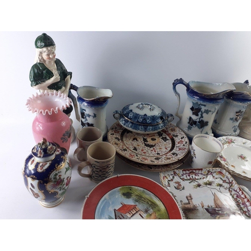 126 - A mixed lot of ceramics to include two J&G MEAKIN sauceboats (one with ladle), 3 blue and white ... 