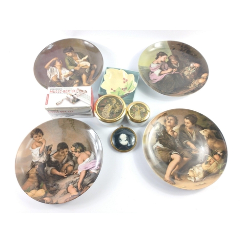 131 - Two ART OF CHOKIN trinket boxes with lids with peacock design 10cm and 7cm diameter, a CARLTONWARE l... 