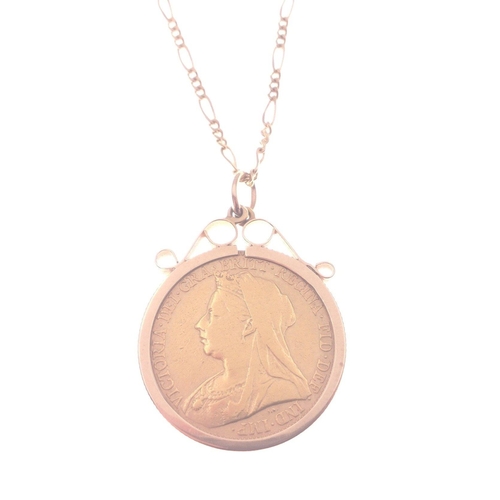 14 - A Victorian 1895 full sovereign on a 375 stamped chain (60cm approx) weight 12.55g approx#14