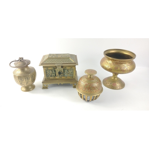 140 - An unusual collection of 4 pieces of interesting brass items to include a cast brass 
