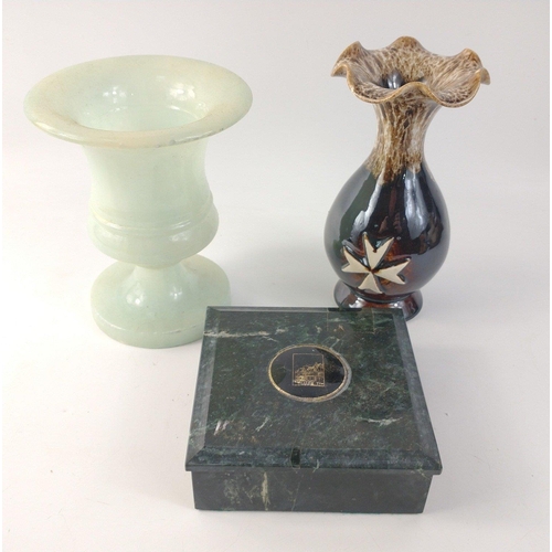 150 - A small collection to include a black and white veined marble box with lid approx. 11cm square x H4c... 
