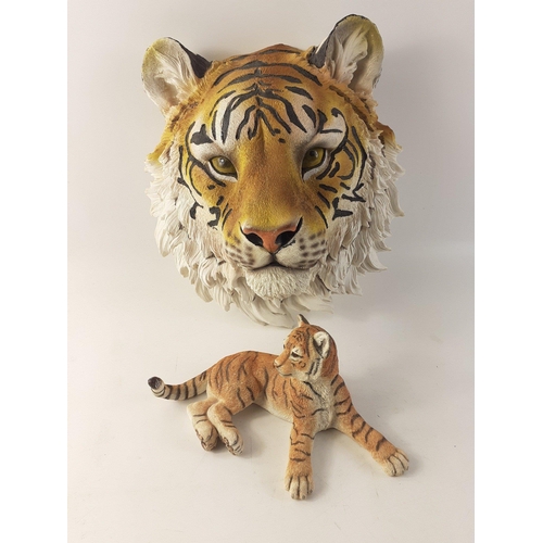 165 - A wonderful plaster wall mask of a TIGER'S HEAD, 26cm approx and in very nice condition.  Lot includ... 