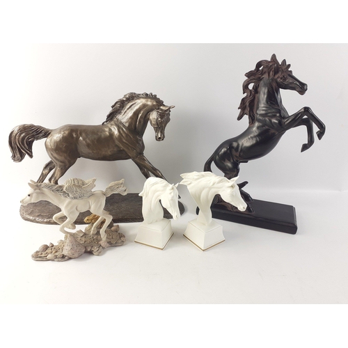 171 - A super lot of horse related models to include a very striking bronzed effect resin horse by HARRIET... 