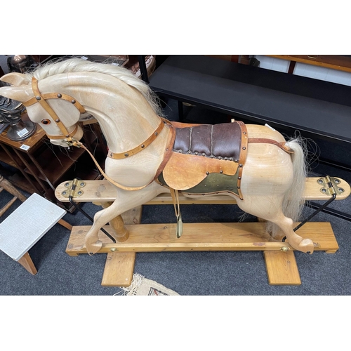 171A - A SUBSTANTIAL handmade rocking horse with real horse hair mane and leather saddle - this is a solid ... 