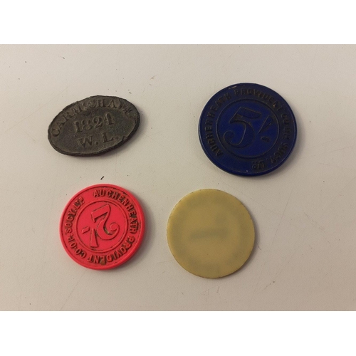 105 - A small collection four LANARKSHIRE tokens of interest to include AUCHENHEATH Co-operative Society a... 