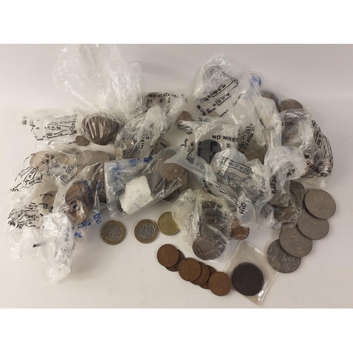 118 - A quantity of obsolete UK coinage sorted into bags as well as some Crowns and three collectible £2 c... 