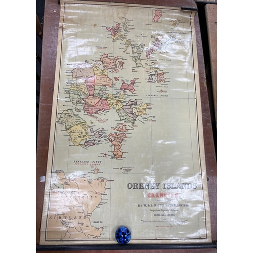 175 - ORKNEY ISLANDS BY JOHNSTONES.  A vintage educational rolled wall map in complete order with bright c... 