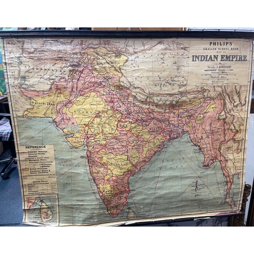 177 - FASCINATING AND COLOURFUL c1950's VINTAGE EDUCATIONAL PHILIP'S smaller school room wall map of THE I... 