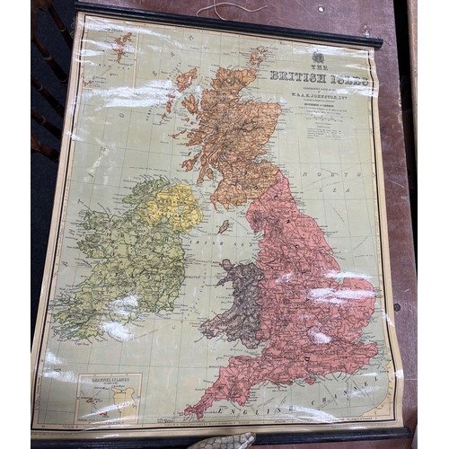 178 - VINTAGE EDUCATIONAL -THE BRITISH ISLES coloured wall chart c1960's classroom wall map by Johnston Lt... 