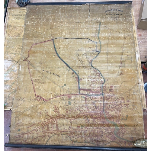 182 - ANTIQUE PAISLEY PARISH LARGE WALL MAP - ORDNANCE SURVEY MAP ' SEWING' THE PARISHES OF PAISLEY 1874 h... 