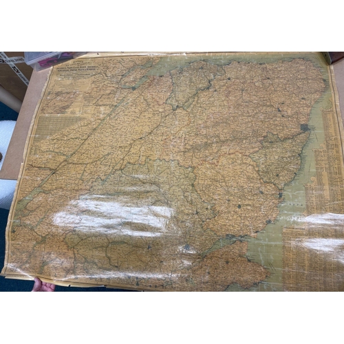 191 - Large wall map of BACON'S c1930's New Survey Map of The Counties of
INVERNESS, NAIRN, ELGIN, BANFF, ... 