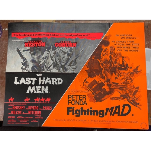 221 - THE LAST HARD MEN Charlton Heston & James Coburn split poster with FIGHTING MAD with Peter Fonda... 