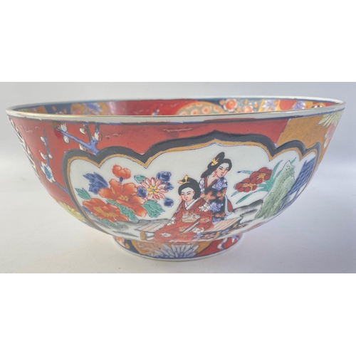 286 - A nice example ORIENTAL bowl painted in rural scenes with two ladies in traditional dress - dimensio... 