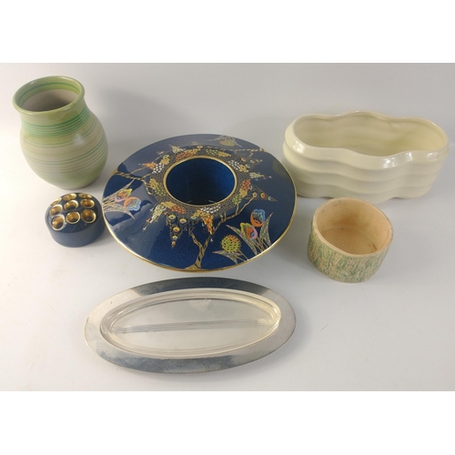 301 - A mixed ceramics lot to include an unusual CARLTON WARE pot in cobalt blue with gilt highlights 27cm... 