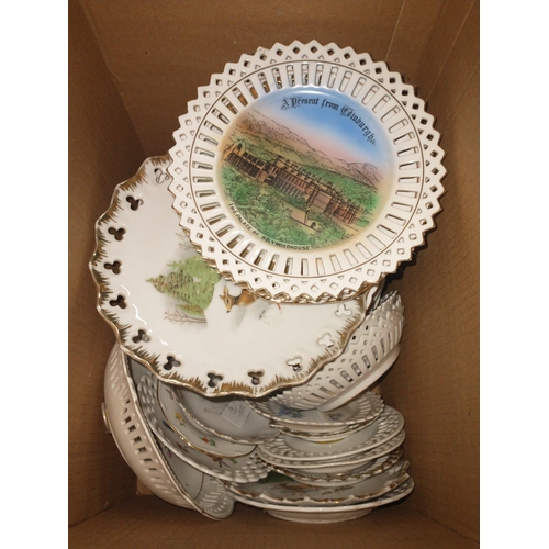 304 - A large collection of decorative plates mostly with cut-out design on edges and many commemorating v... 