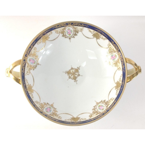 306 - An attractive porcelain bowl (23cm dia), with heavy gilt decoration on a pedestal standing 11cm tall... 