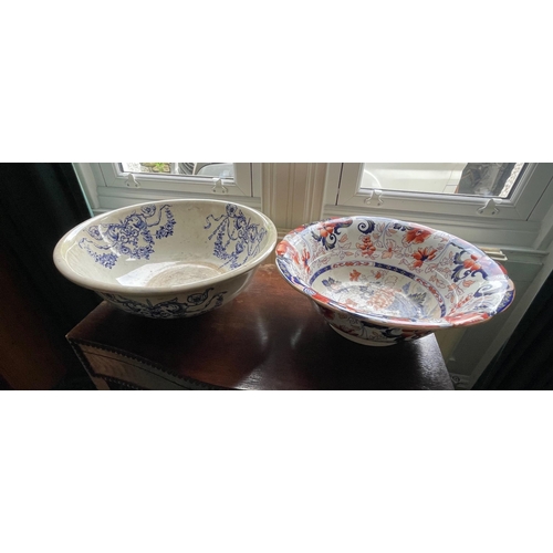 307 - Two super large basins ideal for putting under large house plants, one an AMHERST JAPAN bowl 35cm di... 