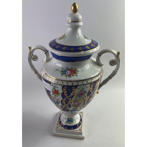 310 - A floral and gilt lidded urn, possible VOLKSTED, standing approx 36cm tall, no visible damage#318... 