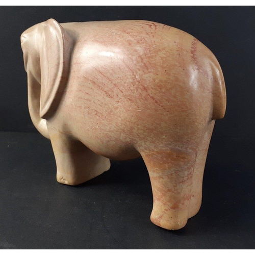 322 - A wonderfully tactile soapstone ELEPHANT standing approx 13cm high, length approx 20cm, no chips or ... 