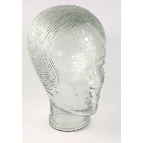 367 - A very unusual pressed glass head of an attractive young flapper like girl with a bob hair cut. Unus... 