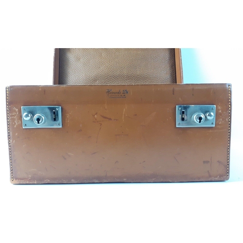 379 - A vintage monogrammed HARRODS tan leather hard-sided travel case 30x20x14cm#387