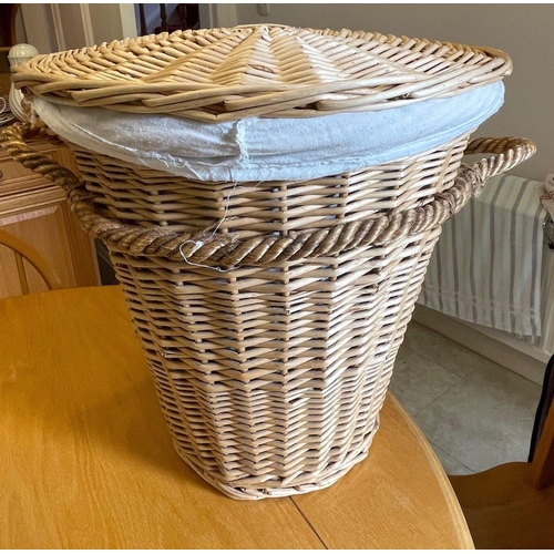 607 - A nice clean wicker laundry basket with lid or even convert to a fireside log basket! - 18