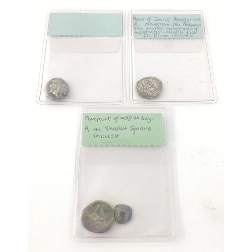 89 - ANCIENT GREECE - Four silver coins including TETRADRACHM with head of PALLAS and owl on reverse, 17m... 