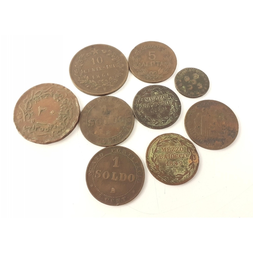 95 - A collection of 19th century copper coins to include two PIUS IX one soldo coins,  an 1866 Napoleon ... 