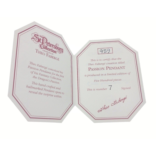 12 - FABERGE !  St Petersburg Collection by THEO FABERGE. PASSION PENDANT TF959 World Limited Edition 7/5... 