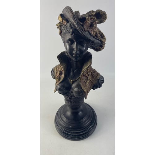 391 - Erte (Russian 1892-1990) stamped to the base edge -  a Victorian Era Woman in a feathered hat bronze... 