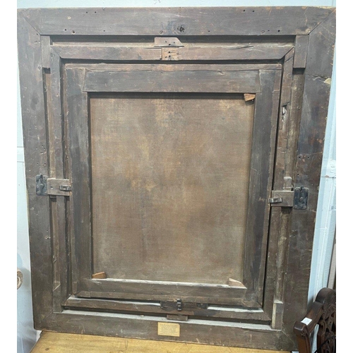 401 - 17th Century PORTRAIT OF A LADY - 3/4 length standing portrait in a gold satin dress with blue linin... 