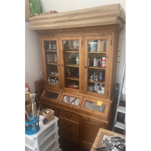 428 - A LOVELY QUALITY large antique-pine library 3 door glazed bookcase with 3display doors 145cm width x... 