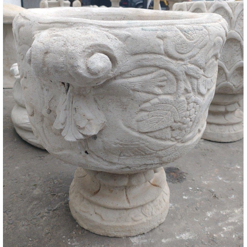 462 - A stag chasing scene urn on plinth 48cmW dia x 45Hcm - brand new item#132