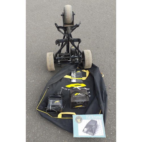 249 - For LOVERS of GOLF! A POWAKADDY golf bag trolley in original bag together with a POWAKADDY AUTOMATIC... 