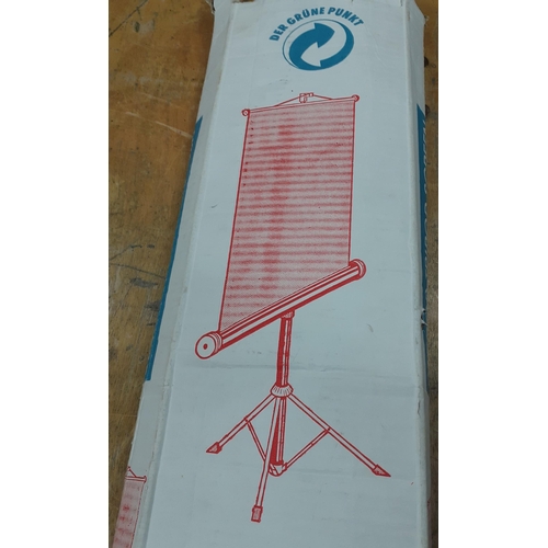 272 - A large portable JESSOP silver/white double-sided projector screen. A great asset as a teaching aid,... 